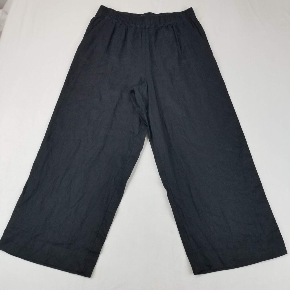 Tahari Pants Womens Large Black Linen Wide Leg Pull On Elastic Waist Pockets - Picture 11 of 11